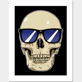 Skull Wearing Sunglasses Blue Lenses Posters and Art